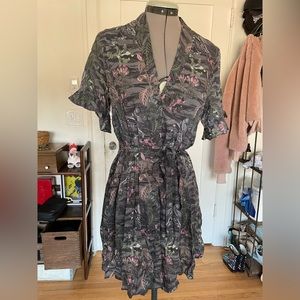 All Saints | Grey Pink Floral Fat Paradeep Mini Dress NWT